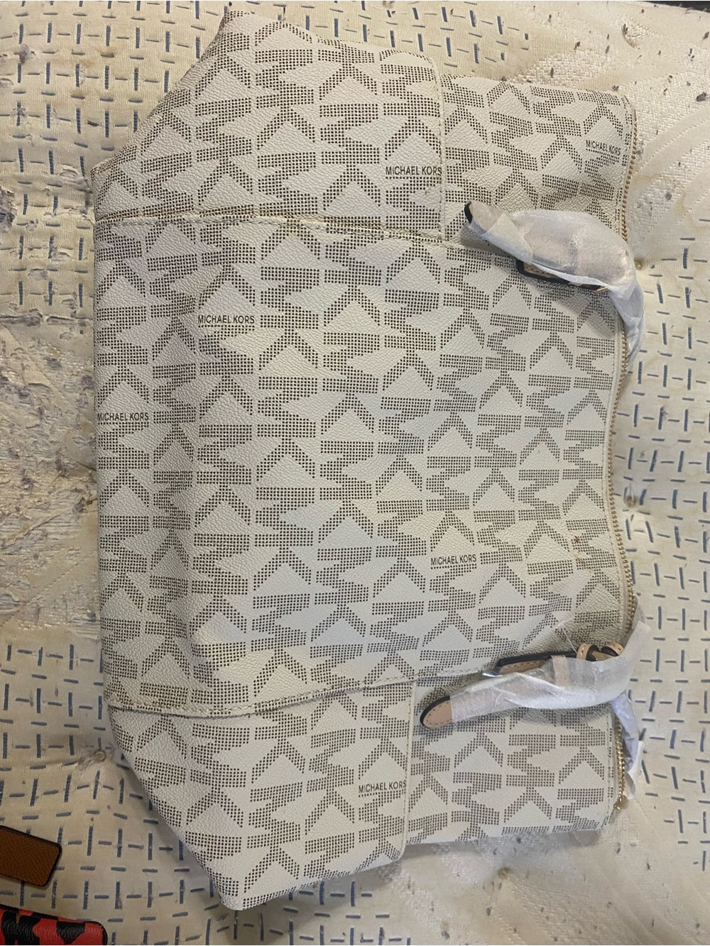 Michael Kors Cream and Light Gray Perforated Logo Tote